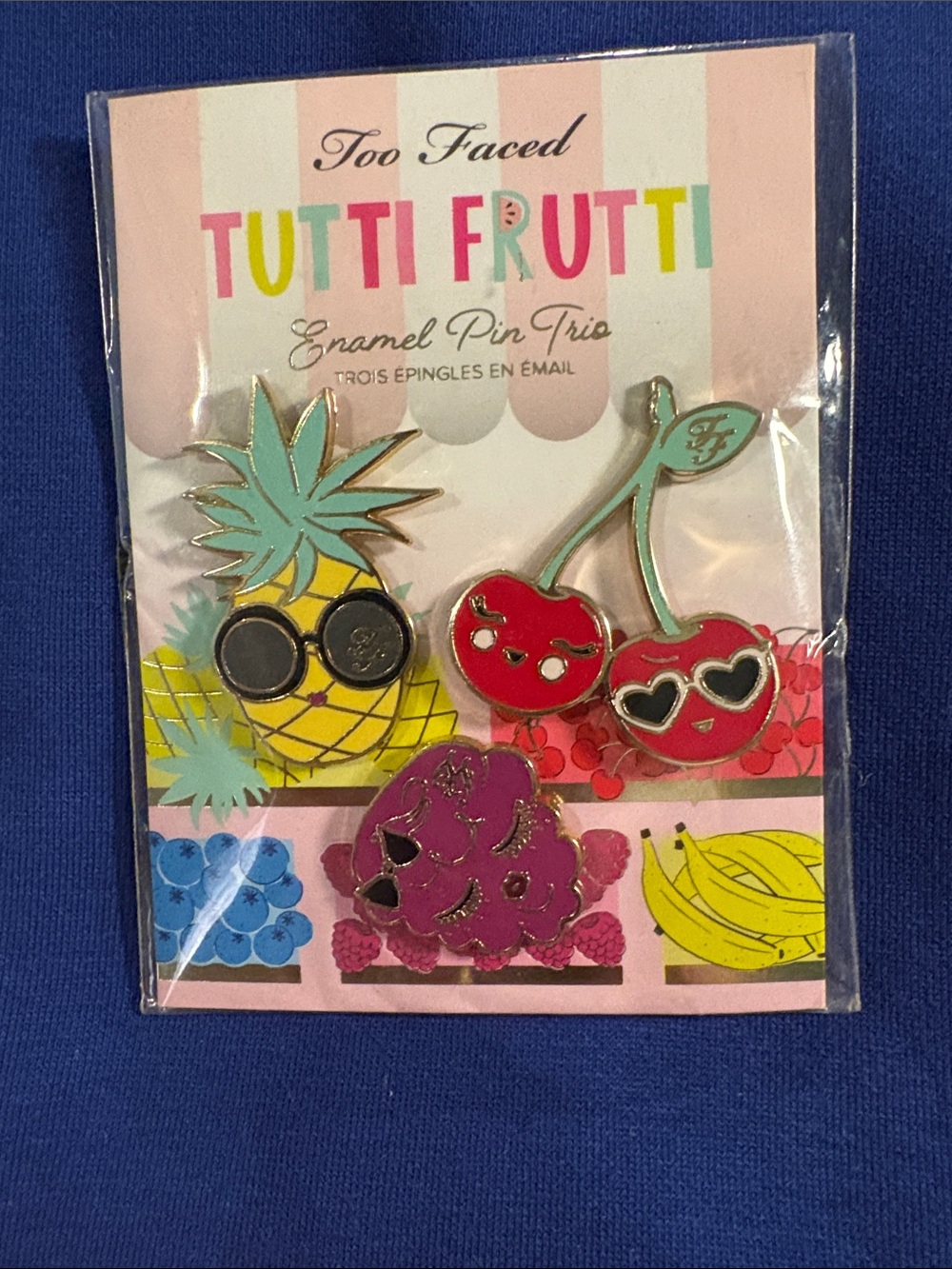 Too Faced Tutti Frutti Enamel Pin Trio NIP